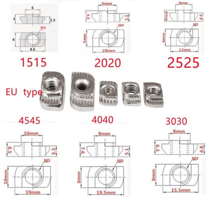 10-100pcs-m3-m4-m5-m6-m8-t-nut-t-nut-hammer-drop-in-sliding-nut-fasten-1515-2020-2525-3030-4040-4545-eu-aluminum-extrusion