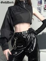 ☬❄♝ Goth Dark Grunge Punk Irregular Zip Up Jackets Techwear Mall Gothic Crop Turtleneck Sleeve Streetwear