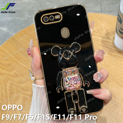 JieFie ของเล่นน่ารักหมีสำหรับ OPPO F9 / F7 / F5 / F1S F11 / F11 Pro สแควร์โครเมี่ยมชุบ Soft TPU + ขาตั้ง