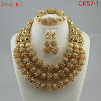 Amazing african beads jewelry set chain women Nigerian wedding crystal multi layer necklace earring Indian jewelry sets