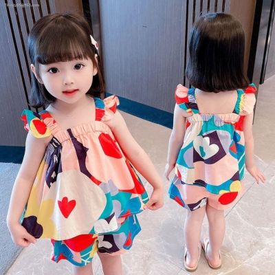 In the summer of 2023 new shorts children suit baby girls condole skirt brim two-piece dress tide