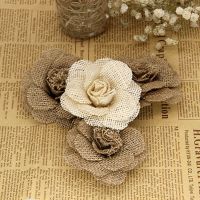 FOUNTAINSHOP63OP8ของขวัญ DIY 2/6ชิ้น9ซม. อุปกรณ์ปาร์ตี้กุหลาบหัวดอกไม้ทำมือ Hessian Jute Burlap ของตกแต่งงานแต่งงานย้อนยุคธรรมชาติ