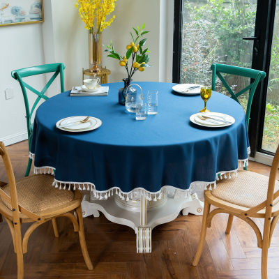 Round Large Tablecloth Linen Cotton Home Dining Table Covers Pure Color Desk Decoration Table Cloth with Tassel Manes 220cm