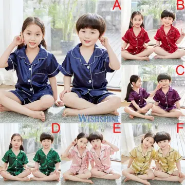 Boys Girls Silk Satin Pyjamas Nightwear Top Pants Pjs Sleepwear Outfits