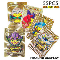 DIY Golden Pokemon Cards Pikachu Cosplay Luffy Tanjirou One Piece Goku Eva Frieza Anime Characters English Plastic Card