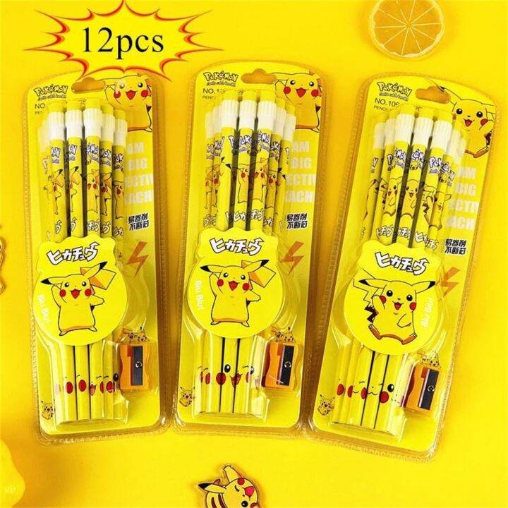 Hrthr 12pcs Set Birthday Gift With Eraser Anime Cartoon Student Pikachu 