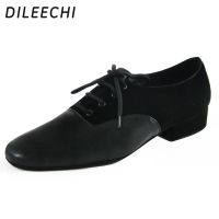 DILEECHI งานเลี้ยงเต้นรำกำมะหยี่สีดำ PU สำหรับผู้ชายรองเท้าเต้นรำทันสมัยรองเท้าส้นเตี้ย2.5ซม. ขนาดใหญ่46รองเท้าแตะส้นรองเท้างานแต่งงานแทงโก้