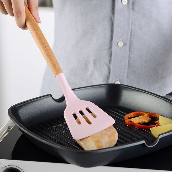 ชุดอุปกรณ์ซิลิโคนพรีเมี่ยมอุปกรณ์ทำอาหารชุดอุปกรณ์อุปกรณ์แปรงในครัวน้ำมันพลั่วช้อนซุปตะหลิวไม่ติด