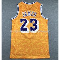 ◕ new men Los Angeles Lakers 23 LeBron James joint name bape embroidery basketball jerseys jersey yellow