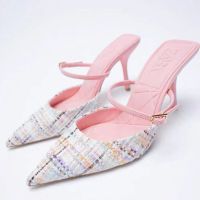 ZARAˉ2022 summer new pink temperament pointy toe outer wear rose red high-heeled stiletto sandals and slippers for women