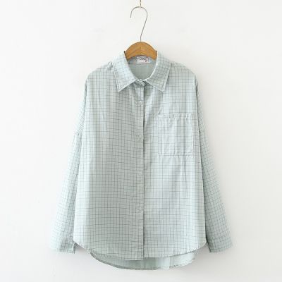 Early spring new Korean style loose western style lapel all-match slimming plaid shirt women