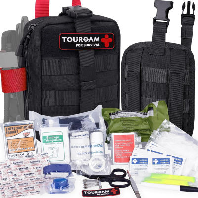 TOUROAM IFAK Med Trauma Kit, Molle Tactical Emergency First Aid Kit Survival Military, Rip-Away Field Dressing Kit for Camping Hiking Bug Out… 2 Backing-black