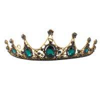 Fashion Elegant Vintage Small Baroque Green Tiaras Crowns For Women Girls Bride Wedding Hair Jewelry Accessories