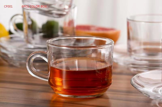 Transparent Glass Tea Cup Set And Saucer 6pcs, Size: 210ml