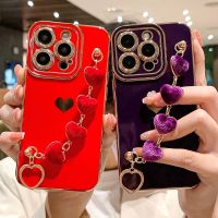 Luxury Soft Love Heart Bracelet Phone Case For iPhone 11 12 13 14 Pro Max XS X XR 7 8 Plus SE 2020 2022 lint Bumper Back Cover