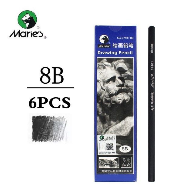 Maries Professional Sketch Pencil Drawing HB 2H B 2B 3B 4B 5B 6B 7B 8B 10B  12B 14B Soft Medium Hard Charcoal Art Stationery