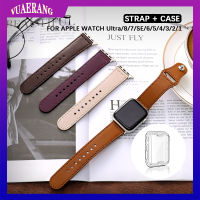 VUAERANG สายหนังพร้อมเคสโปร่งใสสำหรับสายคาด Apple Watch 49มม. 45มม. 41มม. 44มม. 40มม. 42มม. 38มม. สายรัดข้อมือสำหรับ I Watch Ultra Series 8/7 /Se/ 6/5/4/3/2/1