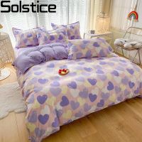 Solstice Home Bedding Sets Purple Heart Symbol Girl Pink Bed Sheets Duvet Cover Bed Sheet Pillowcase Bed Linens King Queen Size