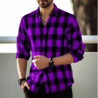 【HOT】♦ 2023 new retro mens casual purple plaid printed long-sleeved cardigan S-6XL summer high quality