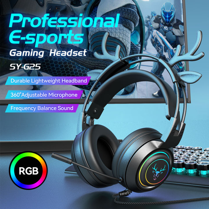 หูฟังเกมส์มิ่ง-razeak-gaming-headset-sy-g25-rgb-แบบเสียบแจ็ค-3-5mm-แต่งด้วยเขากวาง-ดีไชน์น้ำนักเบา