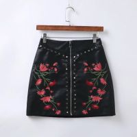 【CW】 Embroidered Short Leather Skirt Waist Studded Faux Skirts