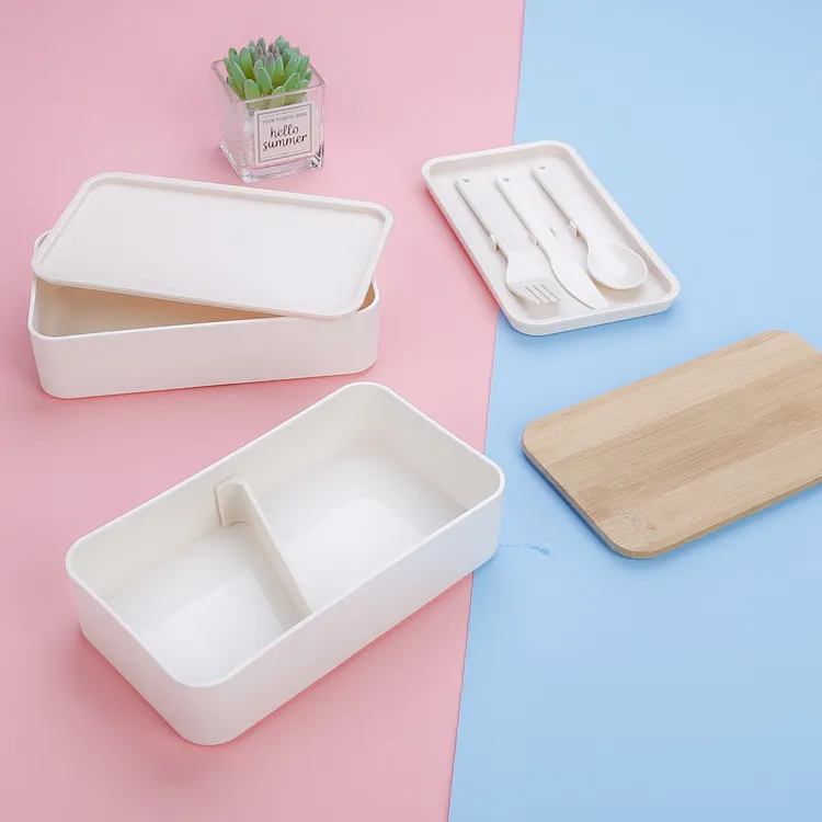 Double Decker Lunch Box with Bamboo Lid & Utensils - iREAD