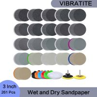 3 Inch Wet and Dry Sandpaper 261Pcs Assorted 60-10000 Grits with 1/4 Shank Backer Plate and Soft Foam Buffing Pads for Polishing Power Sanders