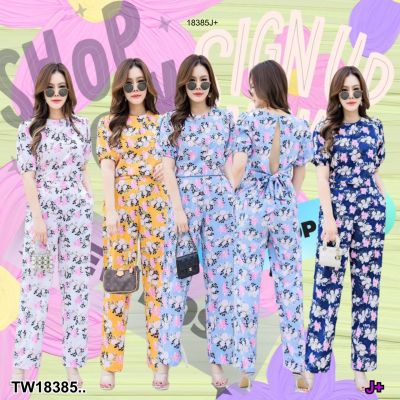 TW18385 set #สาวอวบ 2 เสื้อแขนตุ๊กตาลายดอกไม้ + กางเกงขายาวลายดอกไม้