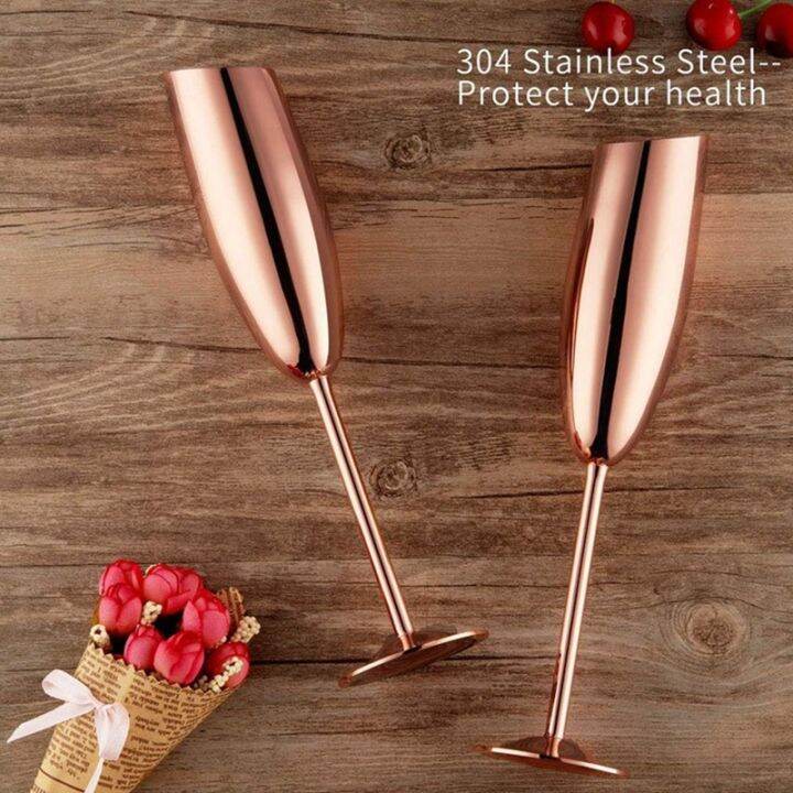 set-of-4-stainless-steel-champagne-wine-flutes-glasses-rose-gold-unbreakable-shatterproof