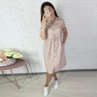 ZZOOI Women Summer Casual Straight Striped Dress Short Sleeve Turn-down Collar Knee Length Dress Female Buttons Dress 2020 Vestidos