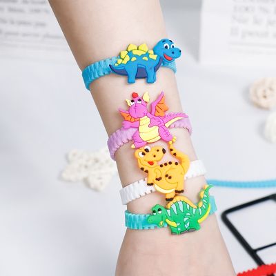 6pcs Childrens Dinosaur Bracelet Cartoon Rubber Bangle Bracelet Baby Shower Birthday Party Decorations Jungle Party Supplies