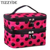 New cute dot 2 layer cosmetic bag women travel necessaries high capacity storage laptop makeup organizer handbags L08