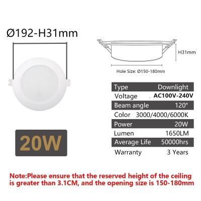 แผงไฟ AC100-240V ดาวน์ไลท์ LED แบบบางพิเศษ6W-24W แสงสีขาวอุ่นพิเศษสามารถถูกใช้ได้ในไฟเพดานอ่านหนังสือในครัว