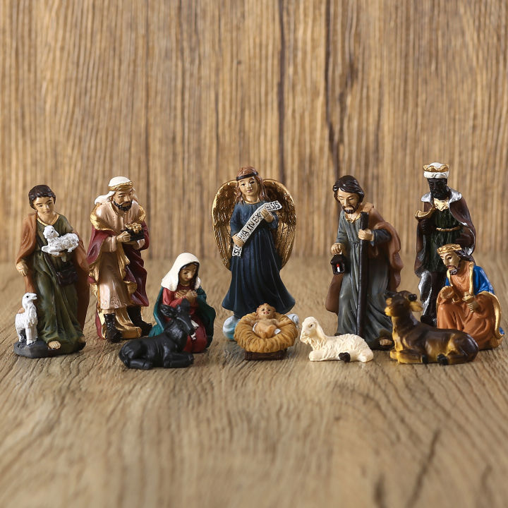p7tjd-11ชิ้นชุดรูปปั้นพระเยซูคริสต์ขนาดเล็กเรซินตกแต่งบ้านของขวัญที่สวยงามการตกแต่งคริสต์มาสศาสนาหลากสี