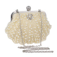 Shell-Shaped Pearl Evening Bag Party Dress Clutch Luxury Designer Diamonds Womens Handbag Silver Chain Crossbody Shoulder Bag