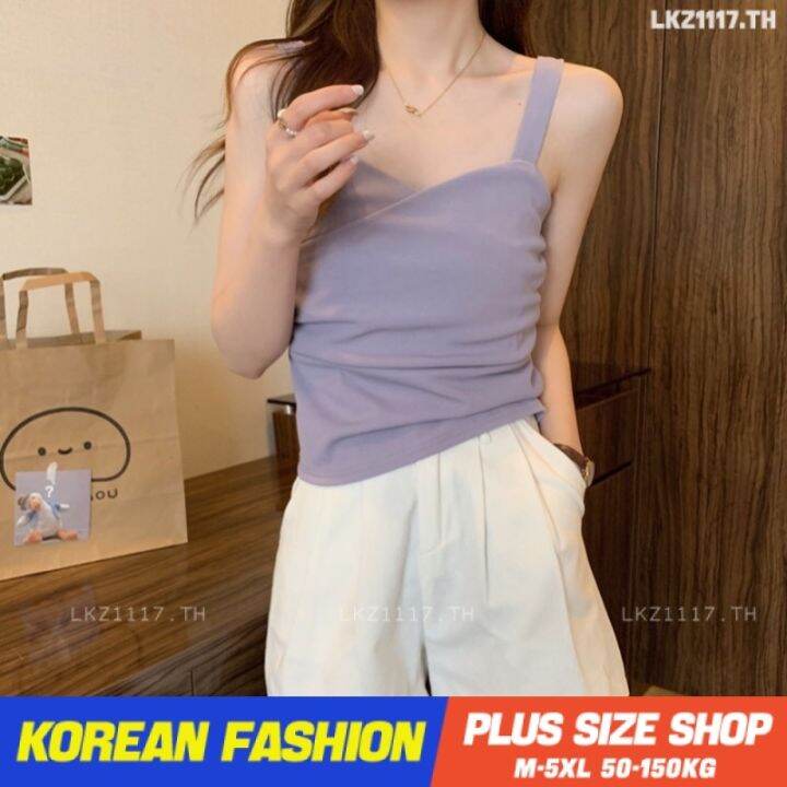 plus-size-tanktop-เสื้อสายเดี่ยวสาวอวบ-ไซส์ใหญ่-ผู้หญิง-ทรงหลวม-cotton-คอเหลี่ยม-สีพื้น-ฤดูร้อน-สไตล์เกาหลีแฟชั่น