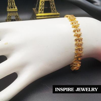 inspire jewelry สร้อยข้อมือลายแฟชั่นอินเทรนฝังเพชร งานทอง18K รอบข้อมือ ยาว 18cm. งานสวย งานจิวเวลลี่
