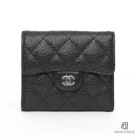 NEW CHANEL TRI FOLD WALLET SHORT BLACK CAVIAR SHW