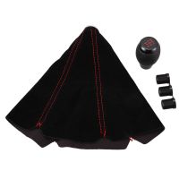 5 Speed Black Leather Shift Knob+Suede Boot Red Combo for Si