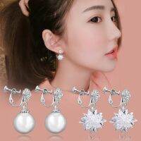 【YF】 New Jewelry luxury Pearl  zirconia female popular original brand of high-end clip on earrings women retro flower