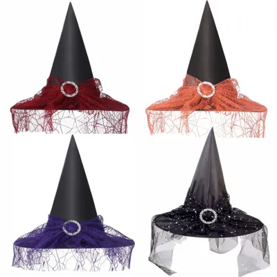 Trendy Lace Witch Hat Fashionable Cosplay Witch Hat Lace Up Halloween Hat Witch Hat Cosplay Costume Adult Party Cap For Halloween