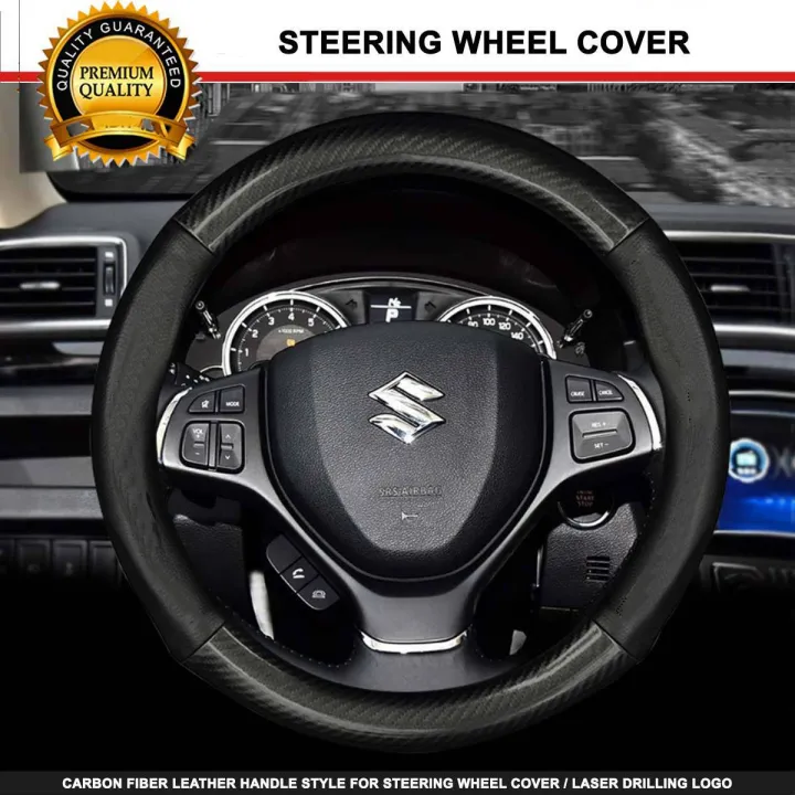 Suzuki Carbon Fiber Leather Steering Wheel Cover Universal Fit for