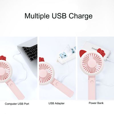 【Ready Stock】Mini Fan USB Fan Handheld Fan LED Fluorescence Portable Fan 3 Speeds Electric Rechargeable Battery Fan Quiet Foldable Handle Desktop Suitable for Office Outdoor Travel Walking Sport