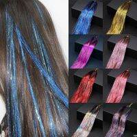 AZQUEEN synthesis 22 Inch 16 Colors Hair Tinsel Kit Strands with Tools Extension for Women Girls Braiding Sparkle Shiny Hair Wig  Hair Extensions  Pad