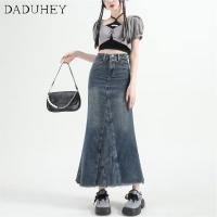 gyhuju DaDuHey? New Korean Ins Washed Denim Skirt Waist A- line Large Size Hip