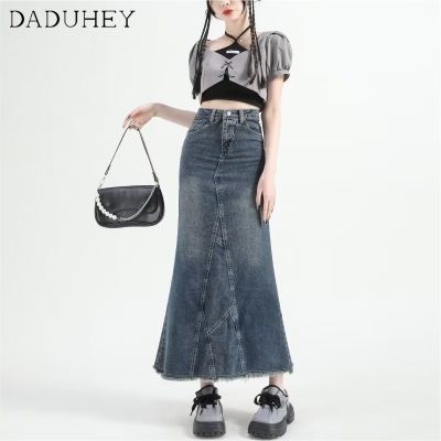 lunrao38126 DaDuHey🎈 New Korean Ins Washed Denim Skirt Waist A- line Large Size Hip