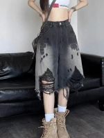 S-4XL Denim Shorts for Women Gradient Distressed Hollow Out Design Summer Daily Korean Style Fashion Basic Шорты Женские Летние