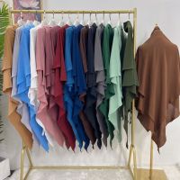 【YF】 Layered Khimar Long With Veil Crepe Hijab Scarf Prayer Garment Women Muslim Jilbab Headcarf Ramadan Eid Hijabs Clothing