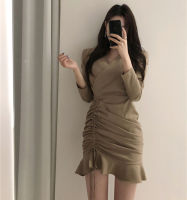 Korean Style Women Ladies V Neck Short Sleeve y Asymmetries Bodycon Slim Drawstring Mini Dress Ready Stock New