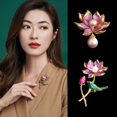 New vintage style new lotus pearl brooch anti light cheongsam buckle clothing accessories